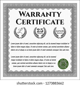 Grey Warranty Certificate template. Excellent design. With guilloche pattern and background. Detailed. 
