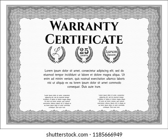 Grey Warranty Certificate template. Good design. With complex background. Customizable, Easy to edit and change colors. 