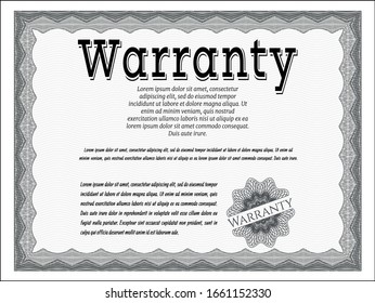 Grey Warranty Certificate template. With guilloche pattern and background. Vector illustration. Modern design. 