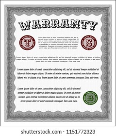 Grey Warranty Certificate template. With linear background. Vector illustration. Sophisticated design. 
