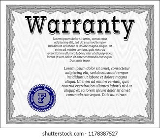 Grey Warranty Certificate template. With linear background. Vector illustration. Good design. 