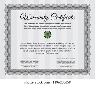 Grey Warranty Certificate template. With linear background. Good design. Vector illustration. 