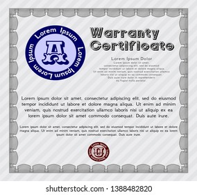 Grey Warranty Certificate template. With linear background. Nice design. Customizable, Easy to edit and change colors. 