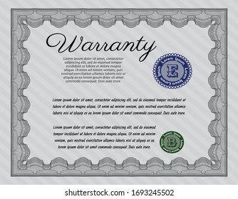 Grey Warranty Certificate template. With linear background. Elegant design. Vector illustration. 