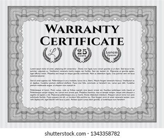 Grey Warranty Certificate template. Money style design. Detailed. With guilloche pattern and background. 