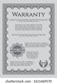 Grey Warranty Certificate template. Money Pattern. Complex background. Vector illustration. 