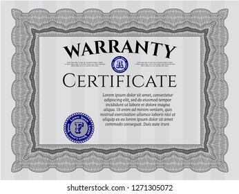 Grey Warranty Certificate template. Printer friendly. Detailed. Sophisticated design. 