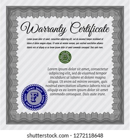 Grey Warranty Certificate template. Printer friendly. Artistry design. Vector illustration. 