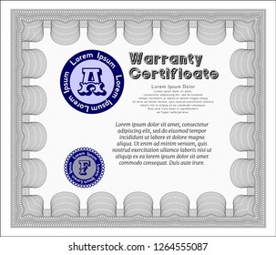 Grey Warranty Certificate template. Sophisticated design. With guilloche pattern and background. Vector illustration. 