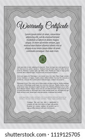 Grey Warranty Certificate template. Vector illustration. With background. Sophisticated design. 
