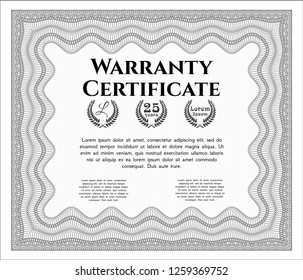 Grey Warranty Certificate template. Vector illustration. Printer friendly. Beauty design. 