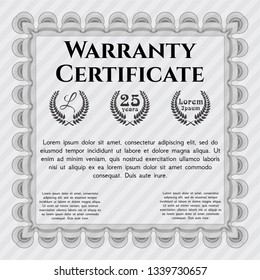 Grey Warranty Certificate template. Vector illustration. With guilloche pattern and background. Money Pattern design. 