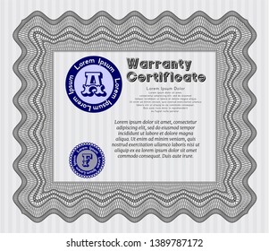 Grey Warranty Certificate template. Vector illustration. With background. Cordial design. 