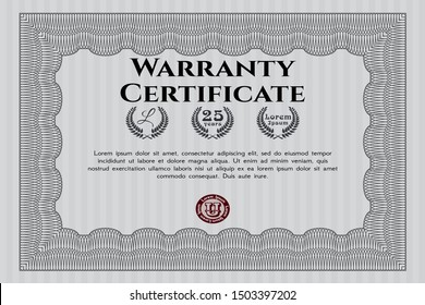 Grey Warranty. Elegant design. Vector illustration. With guilloche pattern. 
