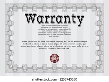 Grey Warranty. With guilloche pattern and background. Customizable, Easy to edit and change colors. Excellent design. 
