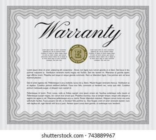 Grey Warranty. With guilloche pattern and background. Money design. Vector illustration. 