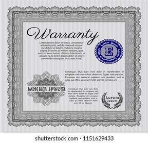 Grey Warranty. With linear background. Sophisticated design. Vector illustration. 