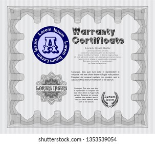 Grey Warranty. Retro design. Detailed. With guilloche pattern and background. 