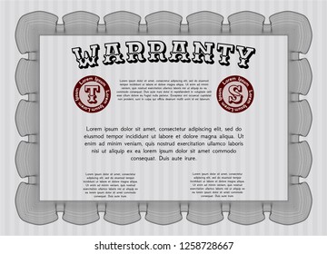 Grey Warranty template. Artistry design. With complex linear background. Vector illustration. 