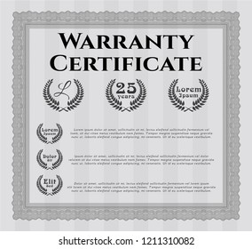 Grey Warranty template. With background. Vector illustration. Sophisticated design. 