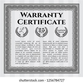 Grey Warranty template. Complex background. Vector illustration. Cordial design. 