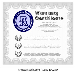 Grey Warranty template. With complex background. Excellent design. Detailed. 