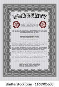 Grey Warranty template. With complex linear background. Lovely design. Detailed. 