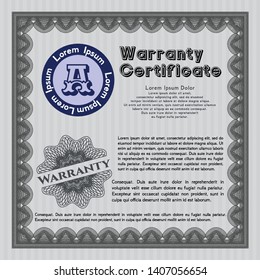Grey Warranty template. With complex linear background. Retro design. Detailed. 