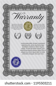 Grey Warranty template. Cordial design. With guilloche pattern and background. Detailed. 