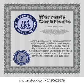 Grey Warranty template. Detailed. Complex background. Money Pattern. 