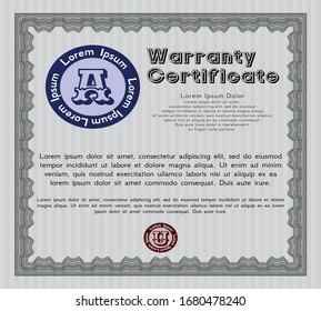 Grey Warranty template. Excellent design. Vector illustration. With great quality guilloche pattern. 