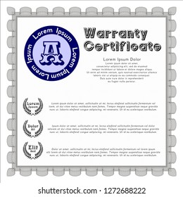 Grey Warranty template. With great quality guilloche pattern. Vector illustration. Money style design. 