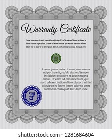 Grey Warranty template. With great quality guilloche pattern. Customizable, Easy to edit and change colors. Beauty design. 