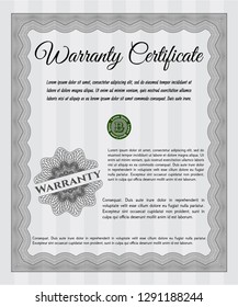 Grey Warranty template. With guilloche pattern. Artistry design. Vector illustration. 