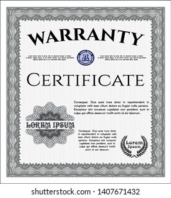 Grey Warranty template. With guilloche pattern and background. Vector illustration. Money Pattern. 
