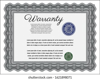 Grey Warranty template. With guilloche pattern and background. Money style design. Customizable, Easy to edit and change colors. 