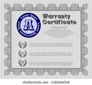 Grey Warranty template. With linear background. Artistry design. Detailed. 
