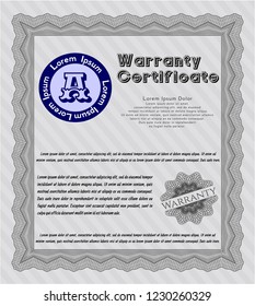 Grey Warranty template. With linear background. Money Pattern design. Detailed. 