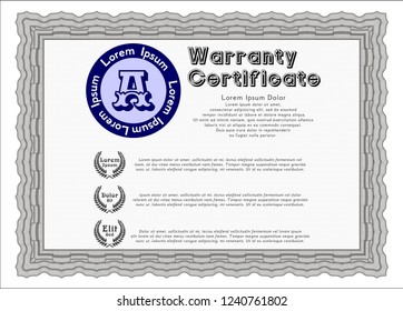 Grey Warranty template. Printer friendly. Nice design. Vector illustration. 