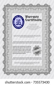 Grey Warranty template. Printer friendly. Modern design. Vector illustration. 