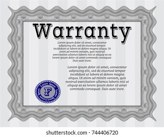 Grey Warranty template. With quality background. Sophisticated design. Detailed. 
