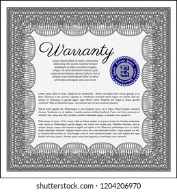 Grey Warranty template. Vector illustration. With guilloche pattern. Retro design. 