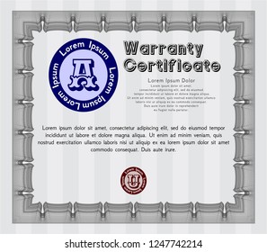 Grey Warranty template. Vector illustration. With great quality guilloche pattern. Lovely design. 