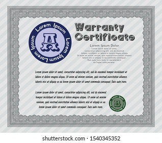 Grey Warranty template. Vector illustration. With complex linear background. Nice design. 