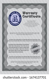 Grey Warranty template. Vector illustration. With great quality guilloche pattern. Money style design. 