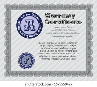 Grey Warranty. Vector illustration. With guilloche pattern and background. Sophisticated design. 