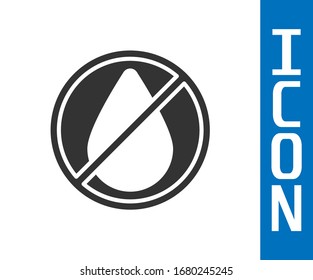 Grey Water drop forbidden icon isolated on white background. No water sign.  Vector Illustration