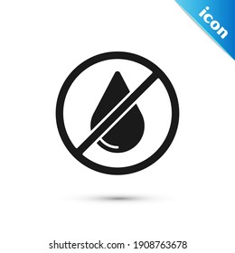 Grey Water drop forbidden icon isolated on white background. No water sign.  Vector