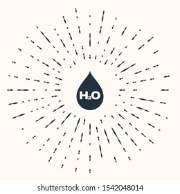 Grey Water drop with H2O icon isolated on beige background. Water formula. Abstract circle random dots. Vector Illustration