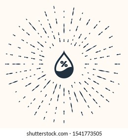 Grey Water drop percentage icon isolated on beige background. Humidity analysis. Abstract circle random dots. Vector Illustration